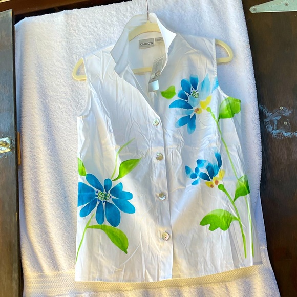 Chico’s Dauben Marissa Sleeveless Blouse Optic White; NWT; M/8 - Picture 1 of 12